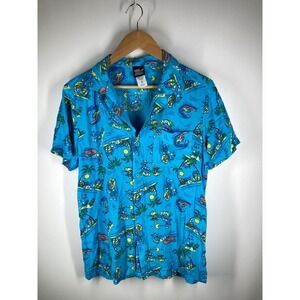 Tom And Jerry Shirt Mens Small Novelty Blue Button Up Rayon